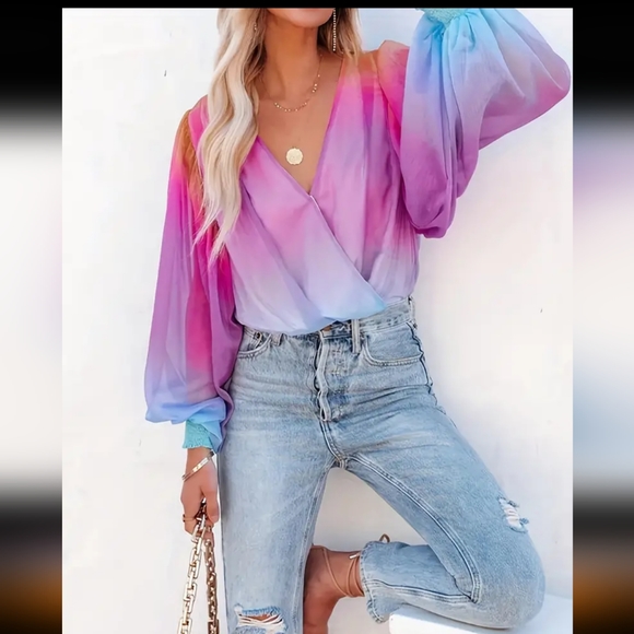 🆕Chic Multi Violet/Blue Ombre Top - Picture 5 of 10